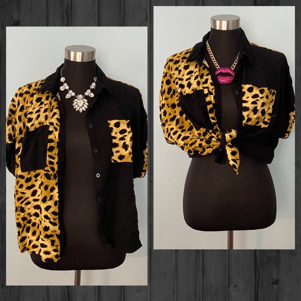 LULAROE Amy crop top button up; feels silky, size: Medium